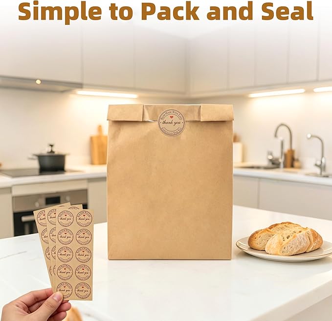 Homrelaxy 120pcs Paper Bread Bags for Homemade Bread, Sourdough Bag with Window, 13.7 x 8.3 x 3.5 Inch Large Brown Kraft Bakery Bags for Storing Loaves & Snacks, Includes 130 Sealing Stickers