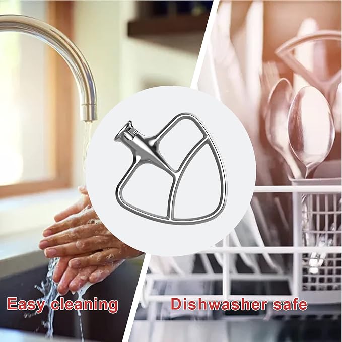 Stainless Steel Beaters for KitchenAid Stand Mixer, 4.5-5Qt Tilt-Head Paddle Attachment for Kitchenaid Mixer, Polished Flat Beater for KitchenAid-Dishwasher Safe by HOZODO