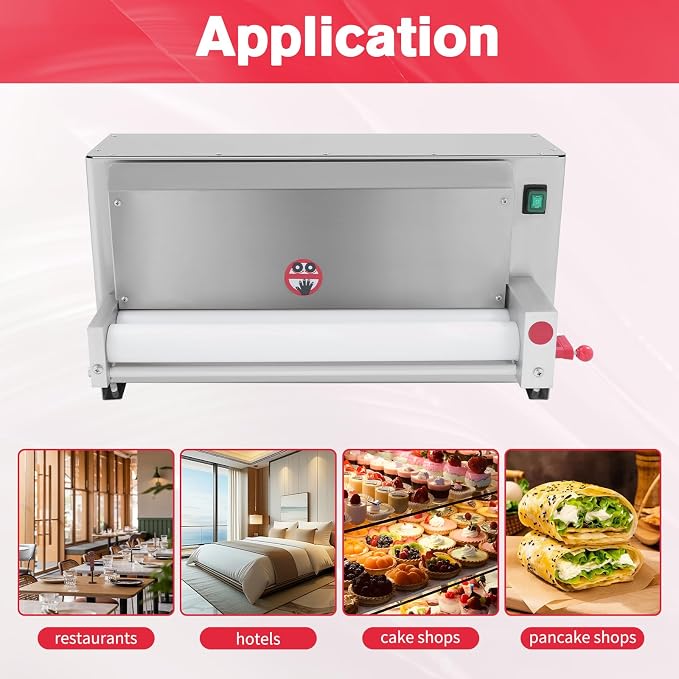3-18 Inch Pizza Dough Roller Sheeter, 110V 450W Electric Stainless Steel Dough Roller Sheeter Commercial Automatic Pizza Press Making Rolling Machine with Adjustable Thickness for Bakeries Pizza Shop