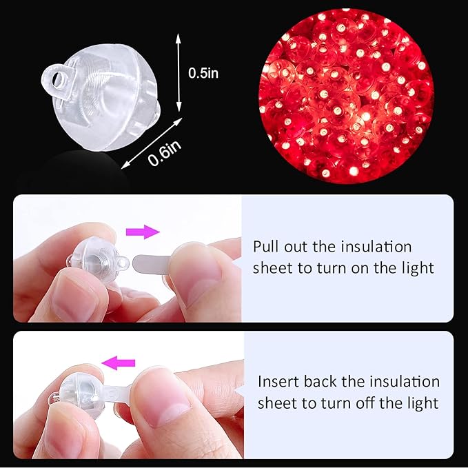 ZGWJ 200PCs Red Balloon Lights Mini, Battery Powered, Long Standby Time Waterproof Tiny Led Round Light for Paper Lantern Balloon Party Easter Eggs Wedding Christmas Halloween Decorations