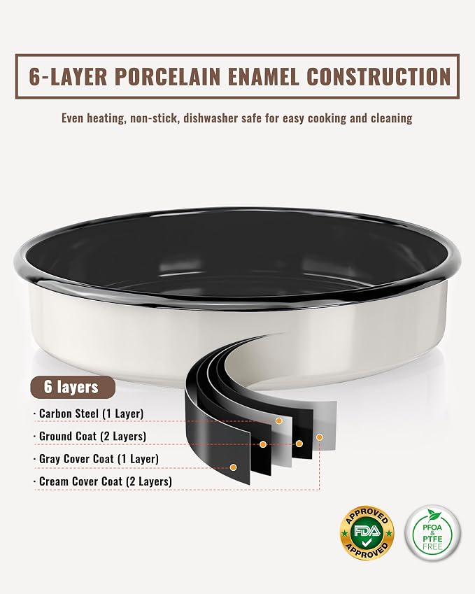 10 inch Enamel Cake Pan Round Roasting Pan Roaster Tray Non-Stick High Temperature Resistance Cookware for Baking Bread Pie, Easy-To-Clean Oven Dishwasher Safe Birthday Gift Pan