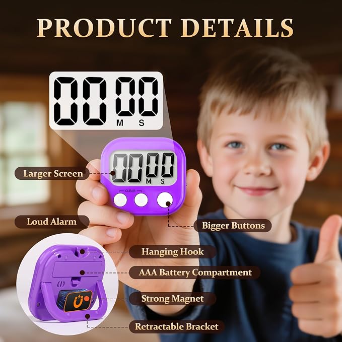 6 Pack Digital Kitchen Timer Small Classroom Timers for Kids Teachers (Blue&Purple)