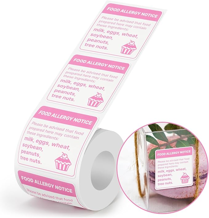 2"x2" 300pcs Square Food Allergy Stickers Waterproof for Party, Restaurants, Allergen Warning Stickers for Food, Kitchen