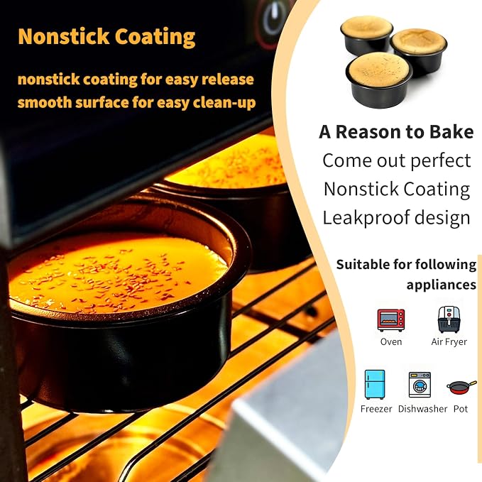 4 Inch Mini Cake Pans Set of 3, Small Round Carbon Steel Smash Cake Pans for Baking Individual Layer Cakes, Non-Stick Tiered Cheesecake Molds, Straight Edge & Dishwasher Safe