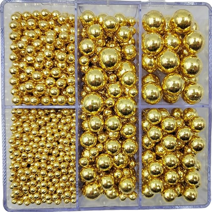 Gold Pearl Sprinkles for Cake Decorating, 4 Sizes Mix Size Sugar Pearls for Cupcake Topper, Ice Cream, Donuts, Baking Decoratings (2mm, 4mm, 7mm, 10mm)
