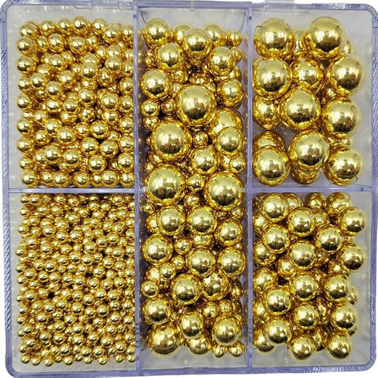 Gold Pearl Sprinkles for Cake Decorating, 4 Sizes Mix Size Sugar Pearls for Cupcake Topper, Ice Cream, Donuts, Baking Decoratings (2mm, 4mm, 7mm, 10mm)