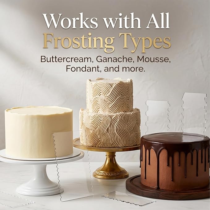 6 Pack Cake Scraper Set, 9.45" Cake Edge Smoother Decorating Comb | Acrylic Cake Scraper Set Clear Frosting Scraper for Buttercream, Ganache, Fondant, Mousse, Perfect for Home Baking & DIY