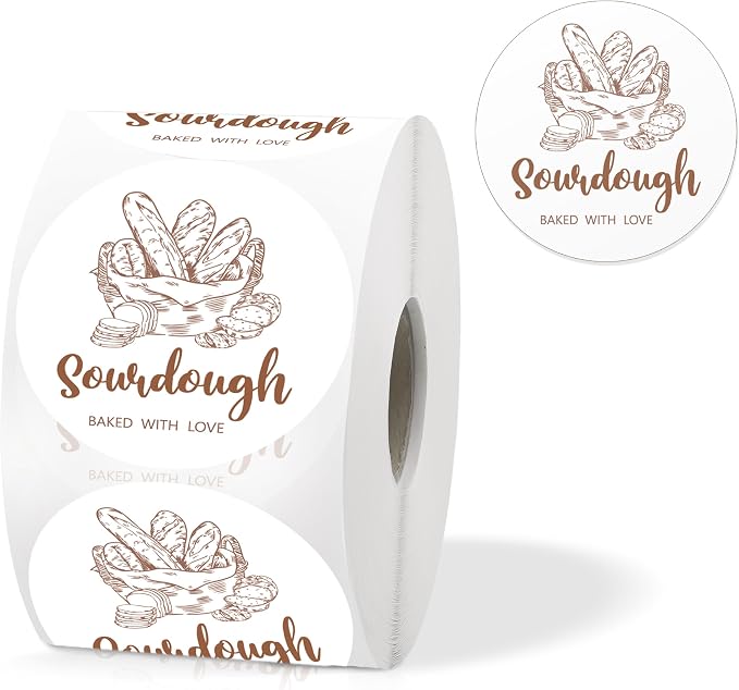 800 Pcs Sourdough Bread Stickers 2 Inch Baked with Love Label Stickers Round Bread Bag Sealing Stickers for Baked Goods Packaging Supplies