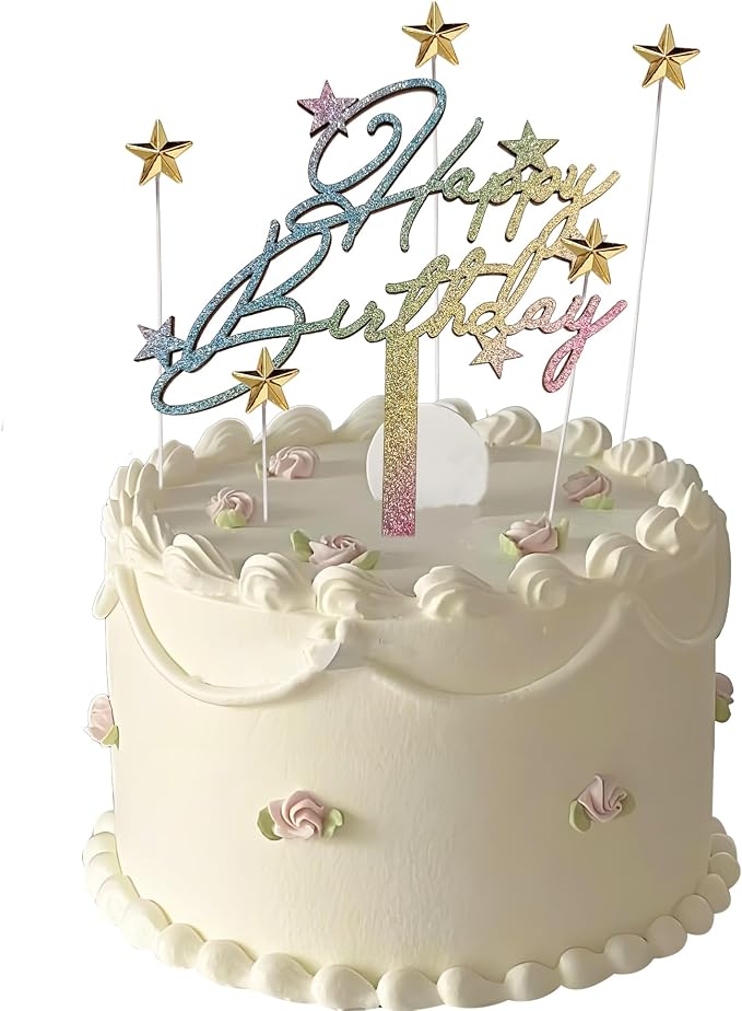 Happy Birthday Cake Topper Birthday Party Decorations Cupcake Toppers Decorations Supplies (multicolor 3)