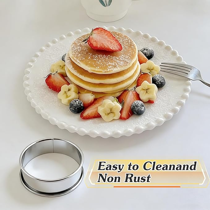 RICHSC-PAN Crumpet Rings, 10Pack English Muffin Ring, Outer diameter 4 Inch+3.2Inch Food-Grade Stainless Steel Tart Rings. More Convenient to Take the Food of The Bakery Ring Mold.