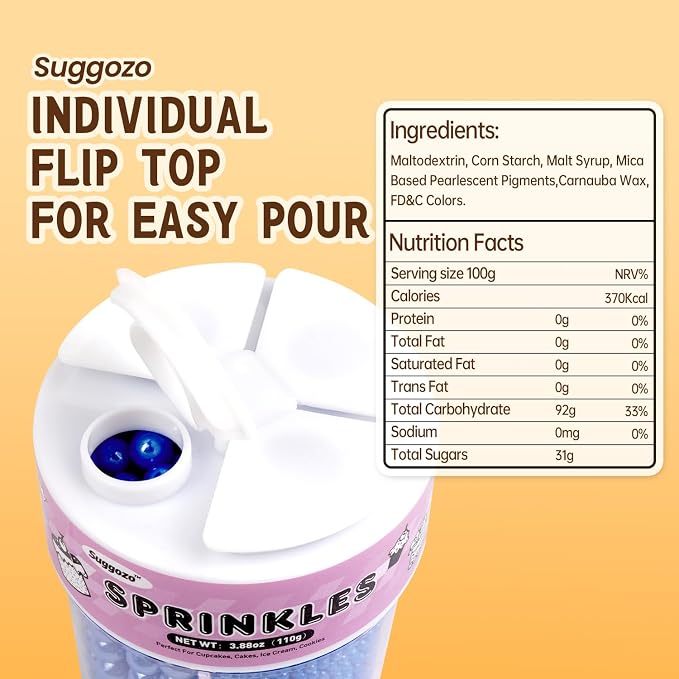 Blue Sprinkles, Edible Blue Pearl Sprinkles for Cake Decorating, Cake Decoration & Cupcake Topper, Baking Cookie Toppings, Wedding Party Christmas 4th of July Supplies, 110g/3.88oz (4 Sizes Mix)
