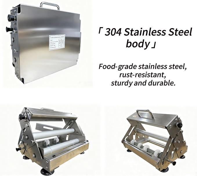 304 Stainless Steel Folding Dough fondant Sheeter with 23.62" x 11.81" Sheeter Board fondant non-stick roller Manual Dough Roller with 1-20mm Adjustable Thickness