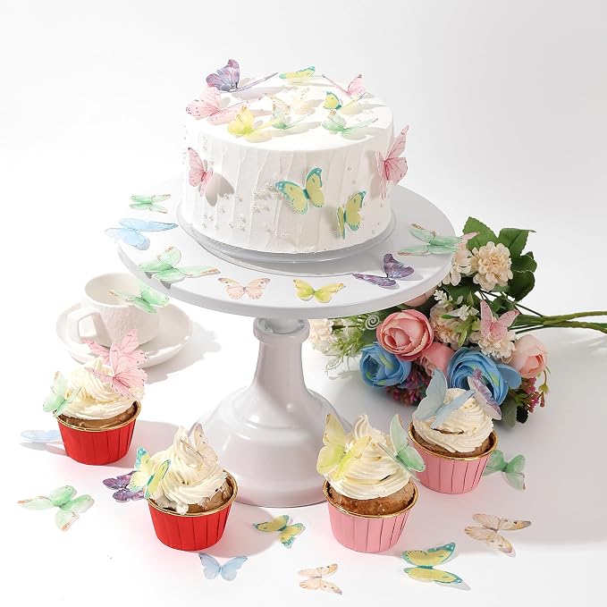 YOcity 40Pcs Wafer Paper Butterfly Cupcake Cake Toppers Edible Butterflies for Cake Decorations Colorful Butterfly for Wedding Birthday Party Cupcakes Decorating Supplies(Mix Color & Size)