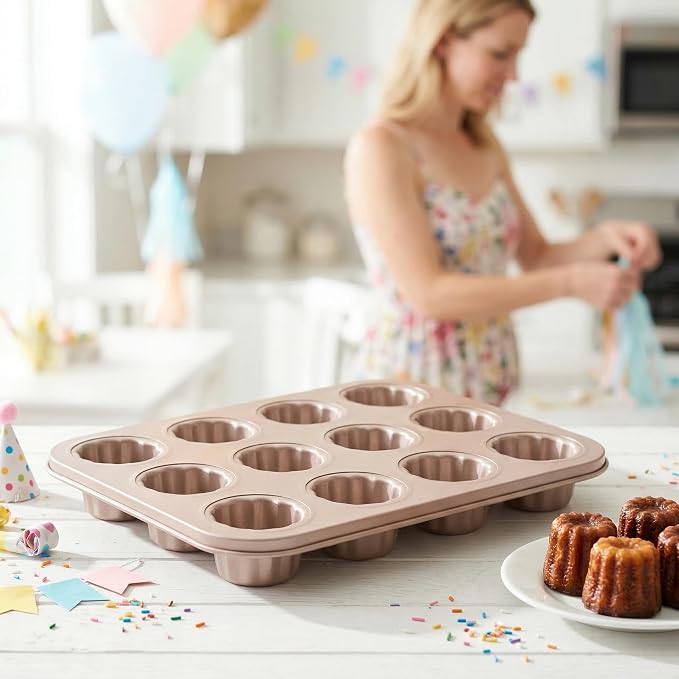 12 Cavity Canele Cake Pan, Canele Mold Cake Pan, Non-Stick Canele Muffin Bakeware Cupcake Pan for Occasion cake