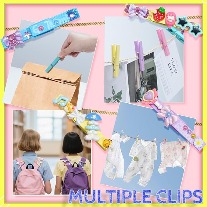Cheer Pins for Cheerleaders, 80 Pcs Team Spirit Clips Clothes Pins Wooden | 250+ Pcs Mini Resin Charms, Bows, Beads, Stickers, Fade-resistant, Ideal for Craft Making, Backpack Deco, Gift Giving