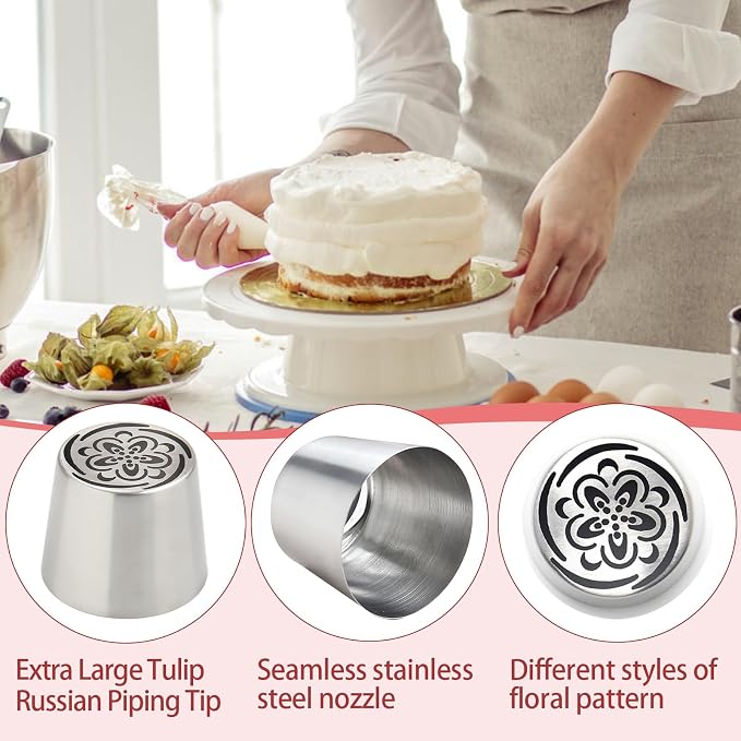 Extra Large Russian Piping Tips for Marshmallows Stainless Steel Flower Frosting Nozzles many styles Cake Decorating Baking tool for Buttercream, Cupcakes Cookies(SL83)