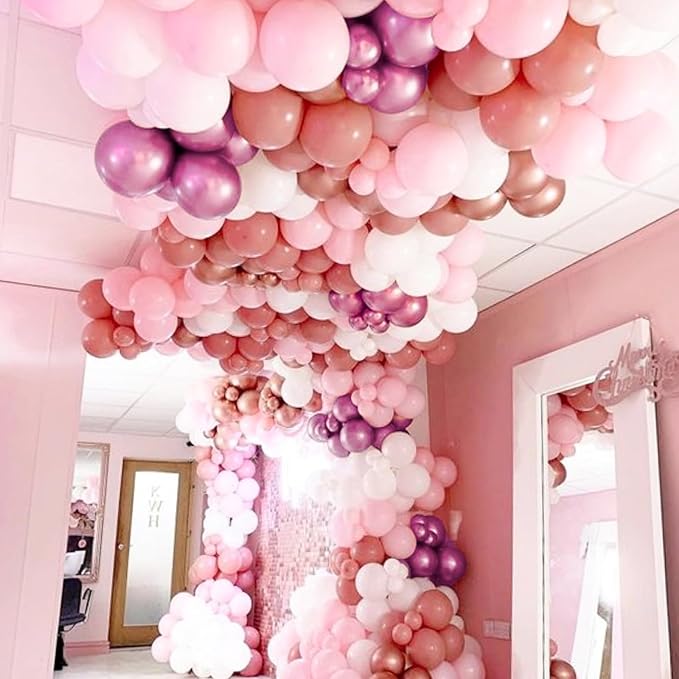 PartyWoo Light Pink Balloon Arch Kit Garland 140pcs Different Sizes of 18 12 10 5 Inch Baby Pastel Pale Pearl Metallic Pink White Clear Confetti Balloons for Baby Shower Birthday Party Decorations