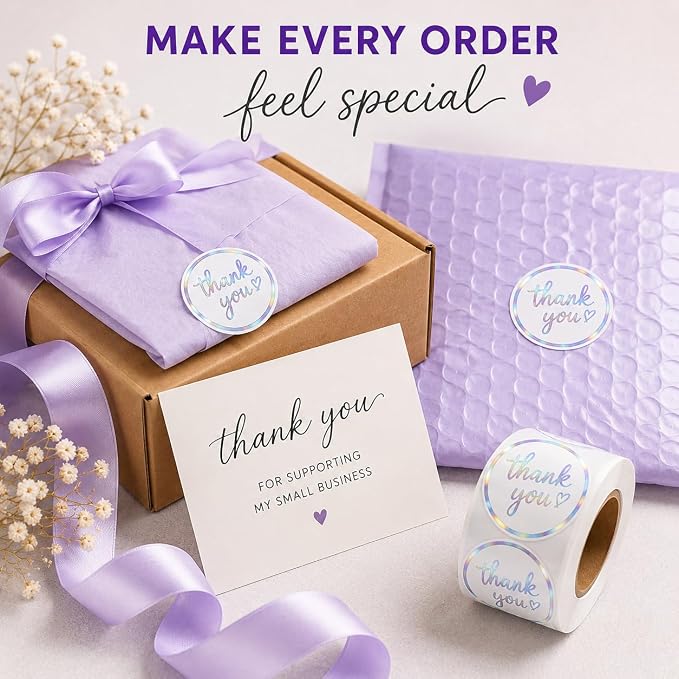 Holographic Thank You Stickers 500 Count — 1.5 Inch Iridescent Foil Thank You Labels for Small Business Packaging, Waterproof Self-Adhesive Stickers for Envelopes, Gift Bags, Boxes, Mailers