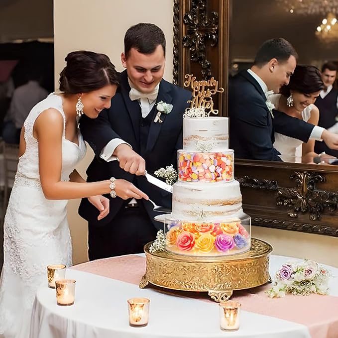 NPPLUS 2PCS Acrylic Fillable Cake Stand Cake Riser Cake Tier, Round Cylinder Display Riser Display Box, Decorative Centerpiece for Wedding Birthday Party (10" Dx4 H inch, 6" Dx4 H inch)