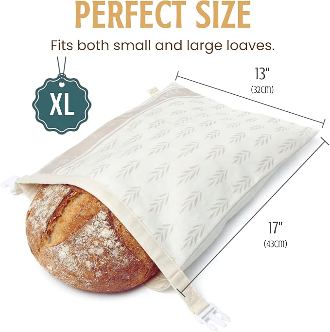 Nectar & Nest Reusable Beeswax Bread Bags for Homemade Bread & Sourdough – XL Eco-Friendly, Natural, Food-Safe Storage Bag to Keep Loaves Fresh Longer – Sustainable, Zero Waste