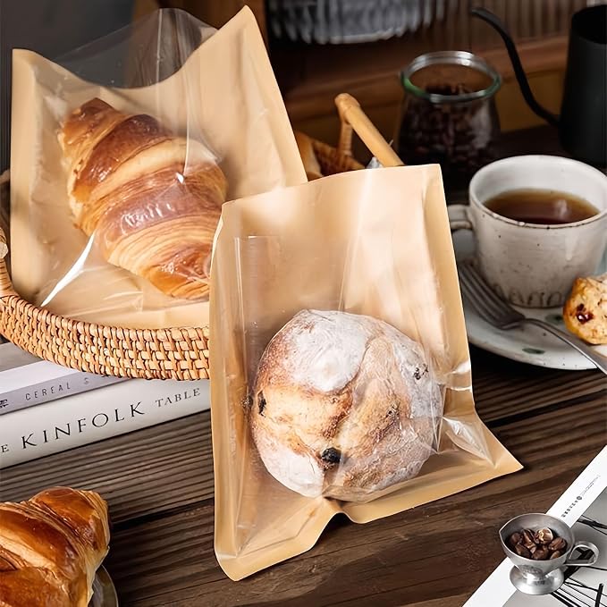 100pcs Cookie Bags with Seal 7.5x7.1 inch Heat Sealable Grease Resistant Baked Goods Packaging Cookie Bags for Gift Giving Cookies Packaging Supplies for Bagel Brownie Bakery Pastry Donut Cake Slices
