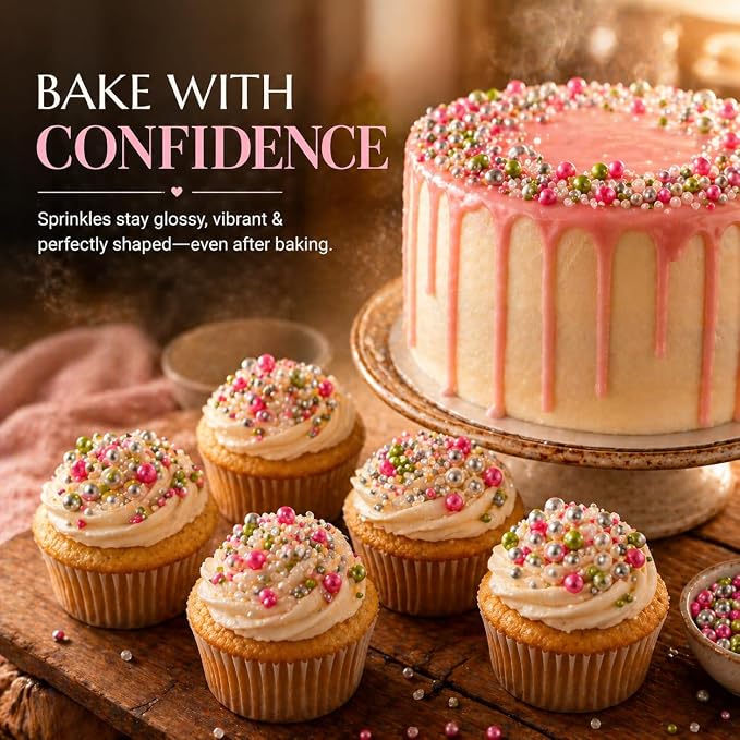 Confect Sprinkles Mix – Enchanted Forest Disco Ball Mashup for Cake & Cupcake Decorating – Assorted Pack of 5 (Hot Pink, Silver, Parrot Green Dragees & White Sparkling Sugar) Palm Oil-Free, No Artificial Dyes - 5 Oz