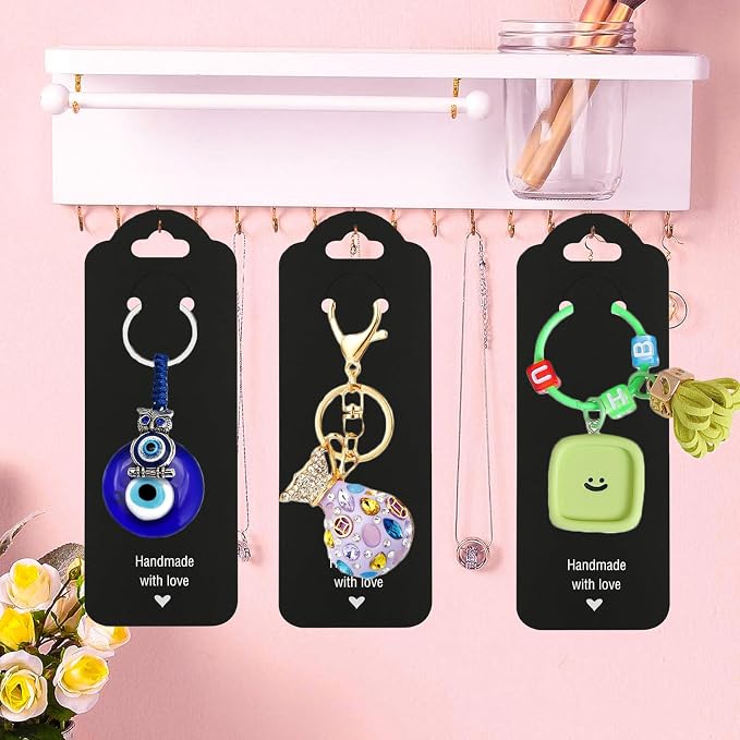 100PCS Keychain Display Cards,2.16'' x 6'' Handmade with Love Kraft Paper Jewelry Cards for Small Business Selling