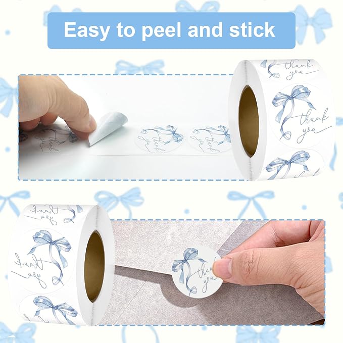 500Pcs Blue Thank You Stickers, 1.5 Inch Watercolor Bowknot Thank You Labels, Self-Adhesive Small Business Stickers for Gift Packaging (Blue)