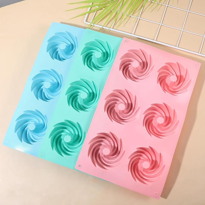3 PCS Mini Bundt Cake Pans for Baking, 6-Cavity Fluted Tubular Mini Cake Pans, Silicone Molds for Baking, Ideal for Brownies, Cookies, Cupcakes, Jellies, Muffins, Donuts(Spiral Shape)