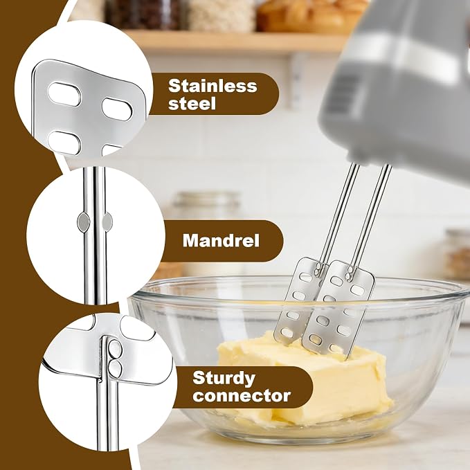 2pcs Hand Mixer Butter Beaters Replacement Compatible, Stainless Steel Mixer Beaters Attachments Churner Blender Parts for Quickly Make Fresh Homemade Butter