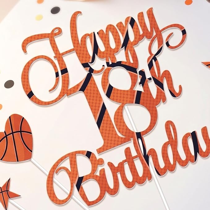 Happy 18th Birthday Cake Toppers Set, Basketball Cake Decorations for Boys Girls Birthday Anniversary Party Decor Supplies