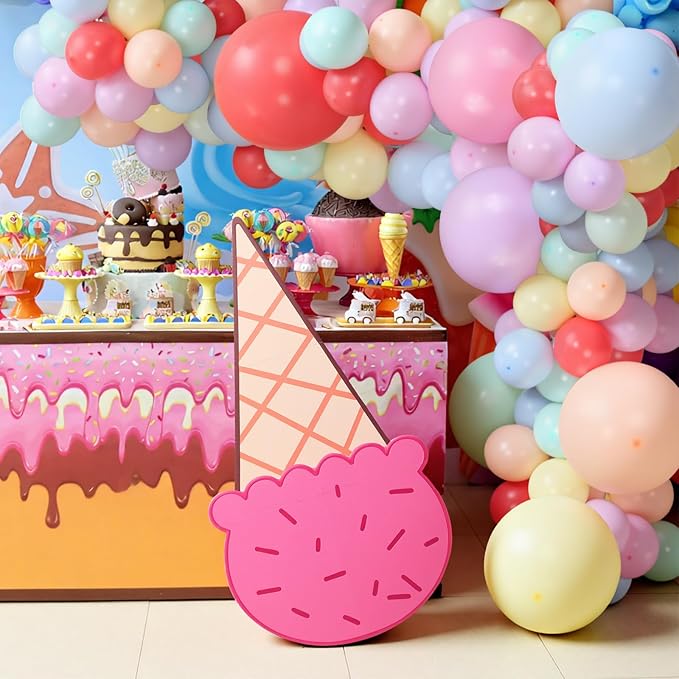 Ice Cream Balloon Decoration Kit 122 Pcs Macaron Party Supplies Ice Cream Sign 10" 18" Macaron Balloons Double-hole Balloon Chain Adhesive Dots for Summer Birthday Theme DIY Party Supplies