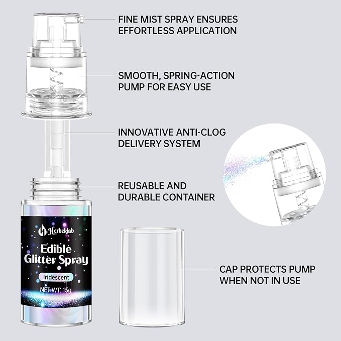 Gold Edible Glitter - 15g Edible Glitter Spray Food Grade Gold Drink Glitter for Cakes, Cookies, Cake Pops, Chocolate, Strawberries, Cocktails & Beverages
