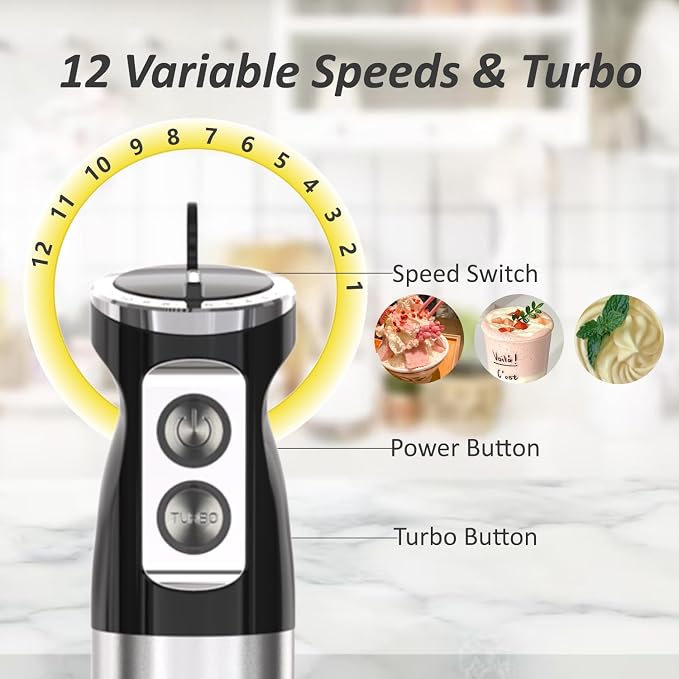 Immersion Blender Handheld,1000W hand blender stainless steel,Stick Blender,2-speed wired mixer, Includes Whisk, Frother, for Kitchen, Baby Food Blender,smoothies