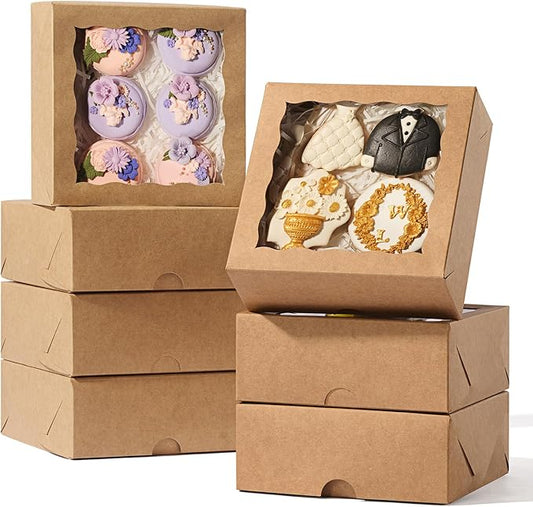 JCXGRVC100 Pcs 6x6x2.5Inches Chocolate Strawberries Boxes Charcuterie Boxes Cake Boxes Bakery Boxes with Full Window Cakesickle Truffle Cookies Boxes Treat Box for Christmas Valentine's