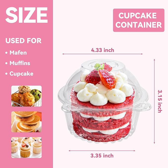NPLUX 100 Pack Individual Cupcake Containers Plastic Cupcake Holders Deep Dome Muffin Containers