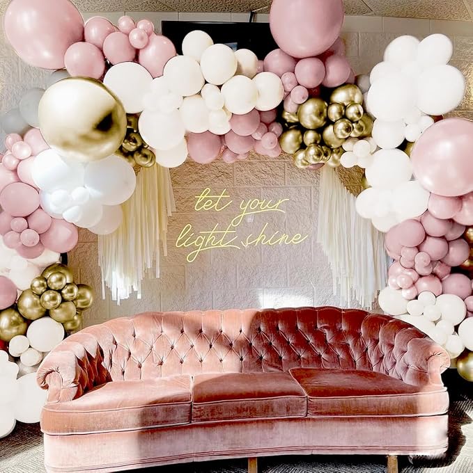 Pink White Gold Balloon Garland Arch Kit, 160Pcs Pastel Pink Matte White Metallic Gold Balloons for Girls Birthday Baby Shower Wedding Bridal Shower Party Decorations