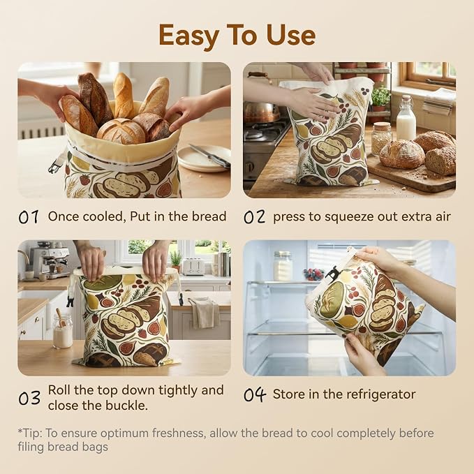 Bread Bags for Homemade Bread – 2 Packs XL Beeswax Bread Bags, 2026 Reusable Bread Bag with Sealing Zipper, Organic Cotton Natural Beeswax, Keeps Fresh, Homesteading Essentials, 13x17 Inches