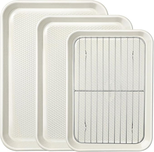 3-Piece Baking Sheet Set with Wire Rack - Half/Quarter/Jelly Roll Pans (12x17/9x13/10x15 Inch), Nonstick 0.8mm Carbon Steel, Cookie Sheets for Baking, Dishwasher Safe, Oven Safe 450°F