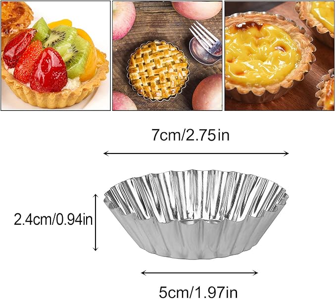 20Pcs Egg Tart Molds, Mini Tart Pan Aluminium Pie Tins Cupcake Pudding Muffin Baking Cups