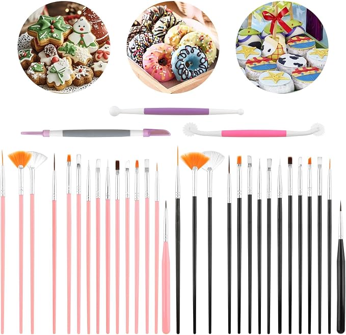 33Pcs Cake Decorating Brushes, Food Safe Cookie Paint Brushes Multiple Function Fondant Icing Pastry Brush DIY Tool Set Baking Decorating Painting Tool