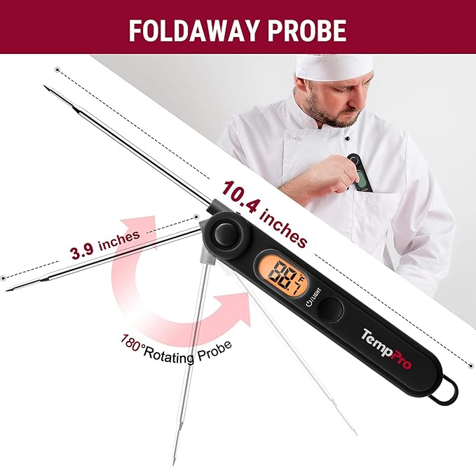 TempPro Digital Meat Thermometer with Temperature Indicator, Instant Read Food Thermometer with Pop-up Meat Probe and Backlight for Oil Deep Fry Smoker BBQ Grill Kitchen Candy (Previously ThermoPro)