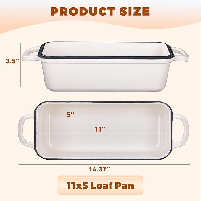11x5 Inch Cast Iron Bread Loaf Pan With Lid, 5.8 Qt Large Loaf Pan for Sourdough Bread Baking, Heavy Duty Dutch Oven Bread Pan For a Crispy Crust, White