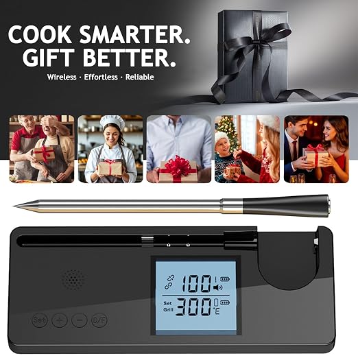Meat Thermometer Digital Wireless with 800ft Range, Bluetooth 5.3 Food Thermometer with Dual-Temperature Probe, LCD Display and App&Case Setting for Grilling Smoking Cooking