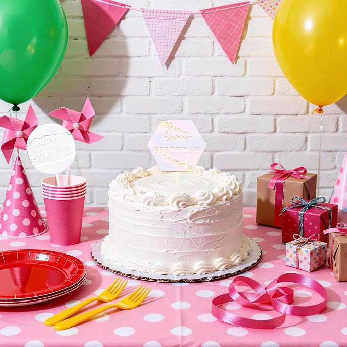 Wootkey 8Pcs Acrylic Happy Birthday Cake Toppers Engraved Happy Birthday Sign for Cake DIY Birthday Gift Flower Bouquet Pastries Desserts Decor