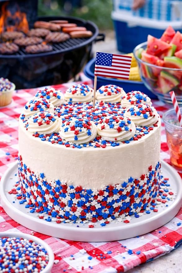Oasis Supply Patriotic Sprinkle Mix – Red White & Blue Edible 4th of July Cake & Cupcake Decorations with Stars, Jimmies & Sugar Pearls – Independence Day & Memorial Day Party Dessert Toppings (Red, White & Blue Stars)