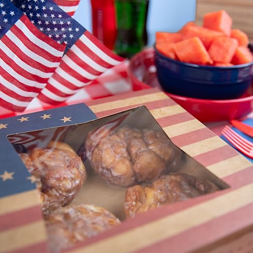 Southern Champion Tray 2480 USA Kraft Paperboard Flag Design Print Window Bakery Box, 8" Length x 8" Width x 2-1/2" Height (Case of 150)