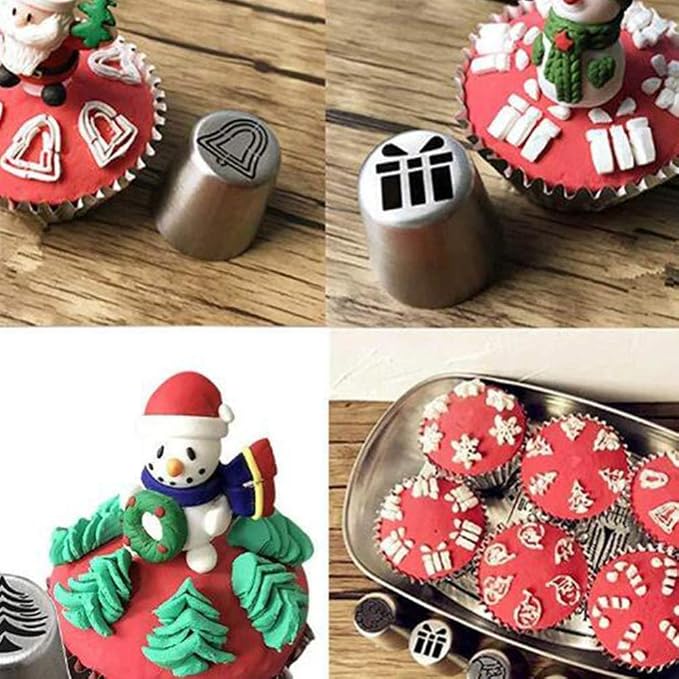 UPKOCH 5 Pcs Snowflake Piping Tips Set - Stainless Steel Russian Piping Tips Holiday Cookie, Cupcake, Cake Decorating - DIY Baking Tools with Christmas Frosting Nozzles