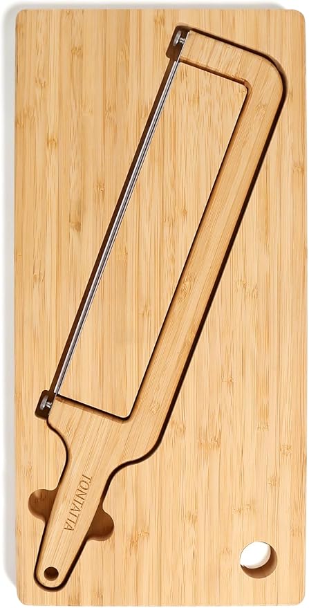 Sourdough Bread Bow Knife & Cutting Board Set with Thickness Guide, Adjustable & Magnetic Storage Ambidextrous Bread Slicer for Homemade Bread - Bamboo