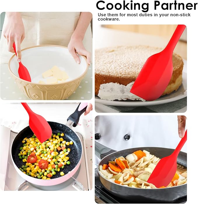 Silicone Spatula Set 2 Pcs Heat Resistant Rubber Spatula for Non-stick Cookware BPA Free (Red)
